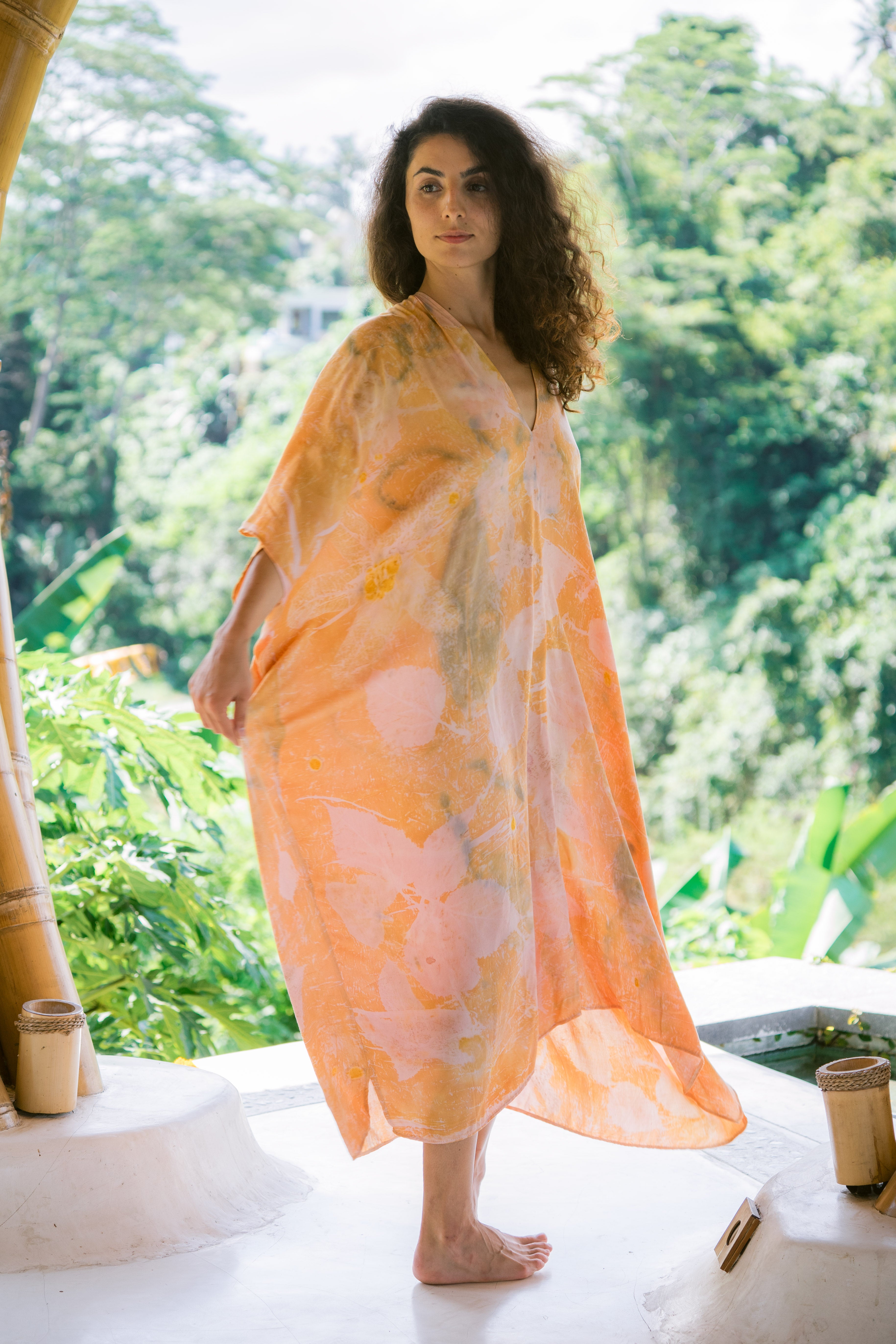 The Parvati – Pink, Green, Yellow & Blue Cotton Silk Eco Print Dress